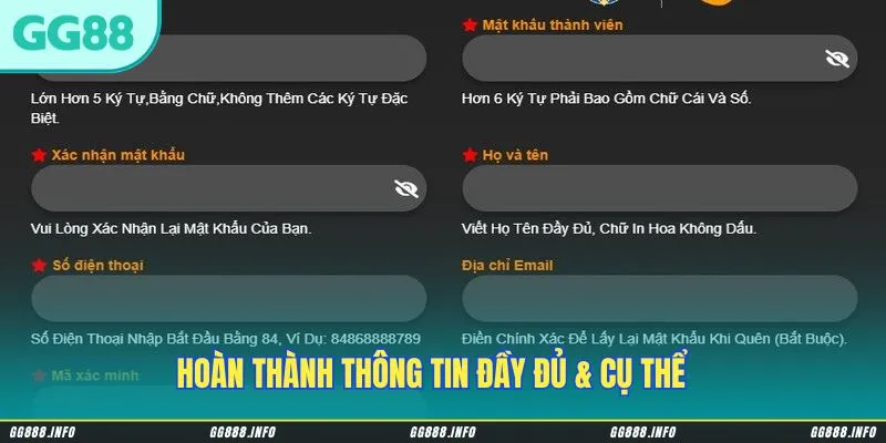 Hoàn thành thông tin đầy đủ & cụ thể
